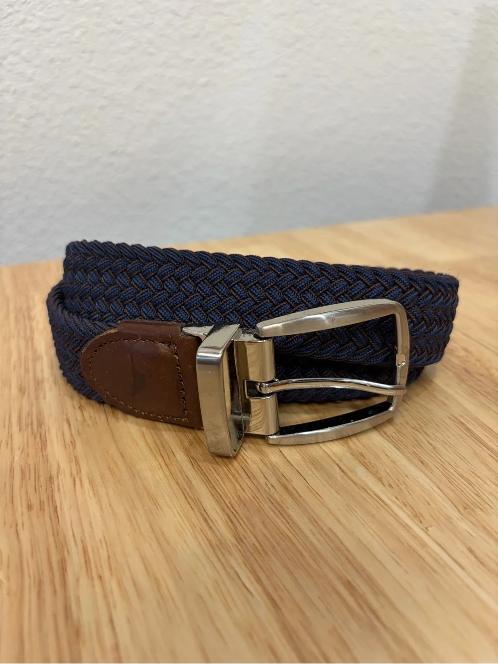 Tommy Bahama Mixed Media Braided Belt Leather Details Silver Buckle Classic